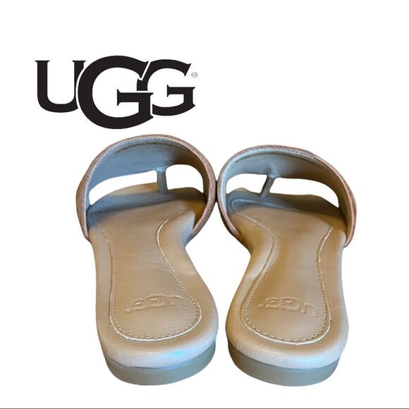 New In Box UGG "Binx" Women's Chestnut Suede Leather Slide Sandals 6.5 - Picture 3 of 4